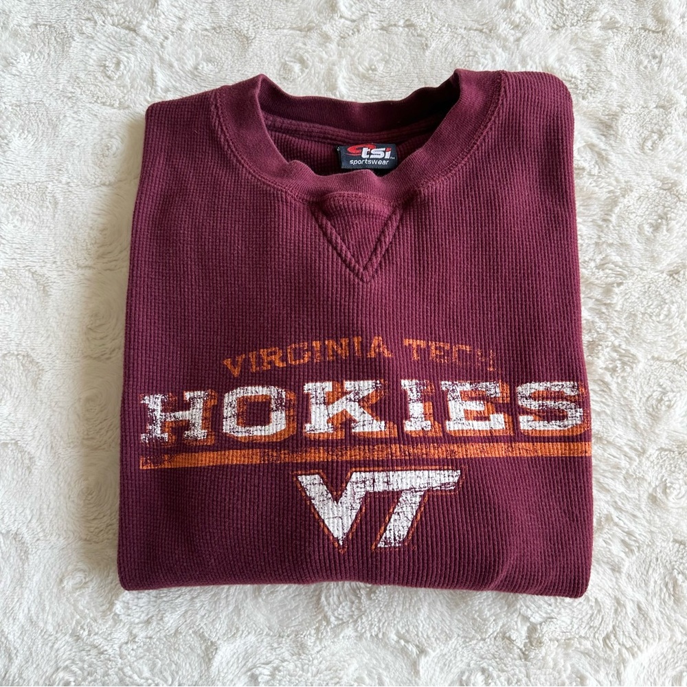 Vintage Virginia Tech Sweatshirt Crewneck Mens Large Maroon Hokies Spell Out VT